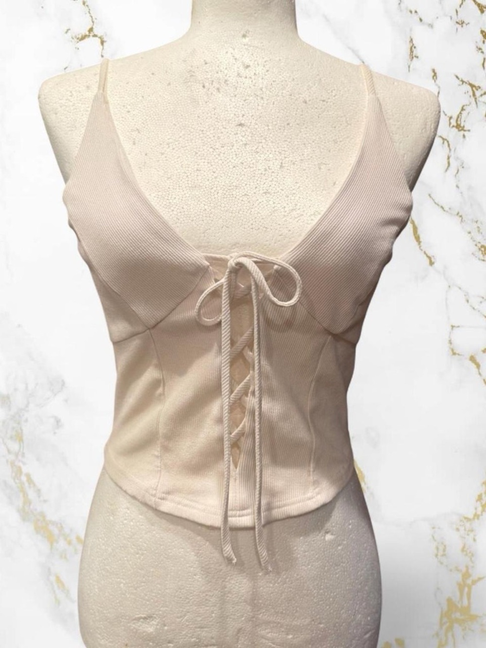 ILLA ILLA White Lace-Up V-neck Front Ribbed Tank Top Cami. Never worn.